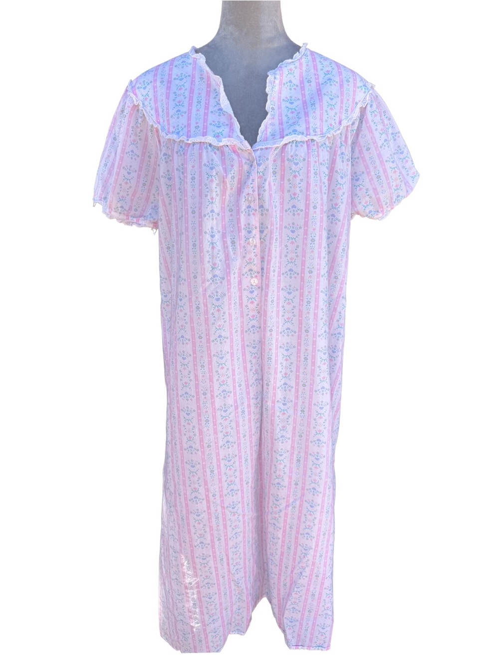 VTG Lanz of Salzburg Pink Tyrolean Cotton Lawn Nightgown Cottagecore Dress L